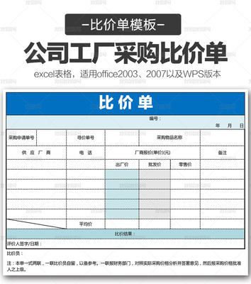 公司工厂商品采购比价单表格模板使用指南